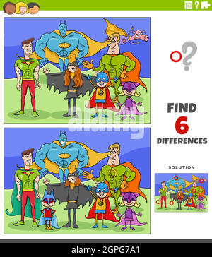 differences educational game with cartoon super heroes Stock Vector