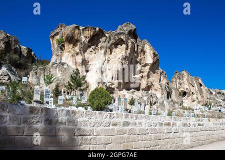 Afyonkarahisar, Turkey - September 26, 2021: Phrygian Valley, Ayazini Afyonkarahisar, Turkey. Ruins and cemetery in the Phrygian Valley (Frig Vadisi). Stock Photo