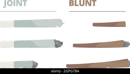 Marijuana joint. Drugs cigarette smoke cannabis weed vector illustrations in cartoon style Stock Vector