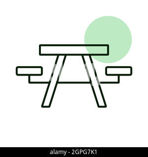 Camping table wooden park bench vector icon Stock Vector