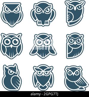 Owl logo. Stylized wild animal symbols bird face with feathers vector modern identity templates Stock Vector