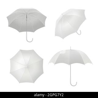 Realistic umbrellas. Rain protection symbol umbrella in various view points vector blank template Stock Vector