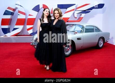 Angelica Zollo and Barbara Broccoli attending the World Premiere of No Time To Die, at the Royal Albert Hall in London. Picture date: Tuesday September 28, 2021. Stock Photo