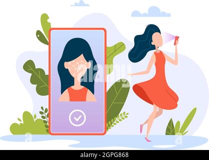 Smartphone face id. Ultraviolet biometrical recognition smart identification of people business technology vector concept illustrations Stock Vector