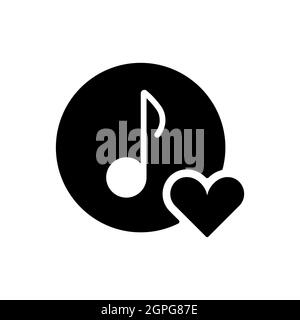 Musical note icon, music glyph icon with heart sign Stock Vector