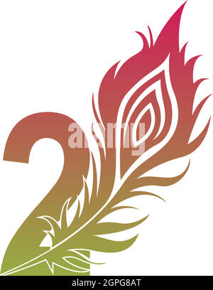 Number 2 with feather logo icon design vector Stock Vector