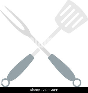 Crossed Frying Spatula And Fork Icon Stock Vector