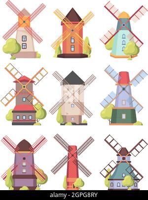 Windmill. Farm holland rural buildings watermill electricity generation vector windmill Stock Vector