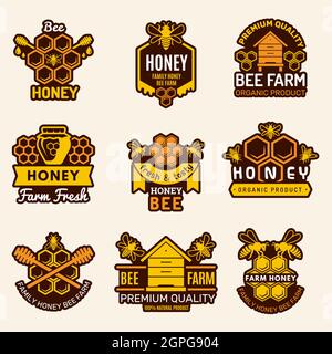 Honey logo. Apiary badges bee signs for organic healthy natural food vector templates Stock Vector