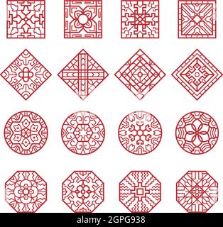 Korean ornament. Traditional asian geometrical texture circles and squares vector authentic designs collection Stock Vector