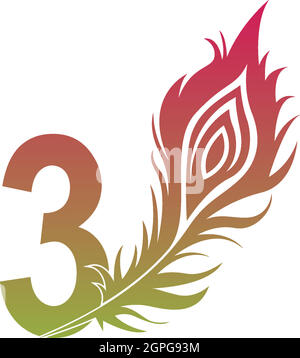 Number 3 with feather logo icon design vector Stock Vector