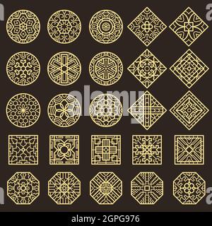 Traditional korean ornament. Asian decoration geometrical authentic shapes for tattoo patterns vector designs Stock Vector