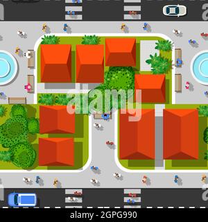 Road top view seamless highways many different vehicles. Stock Vector