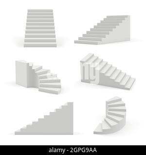 Stairs modern. 3d white architectural objects for interior space up and down steps vector templates Stock Vector