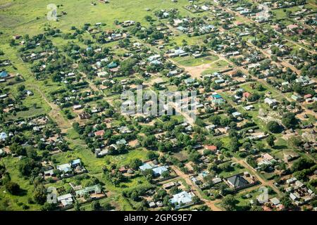 Aerial view of the remote town of Torit, South Sudan. Stock Photo