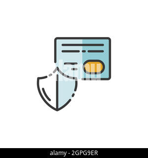 Secure payment. Credit card and security shield. Filled color icon. Commerce vector illustration Stock Vector