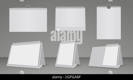 Realistic calendar templates. Wall and table blank paper calendars mockup vector set Stock Vector