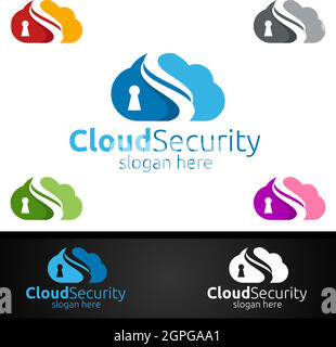 Digital Cloud Security Logo for Network, Internet , Hosting or Backup Server Stock Vector