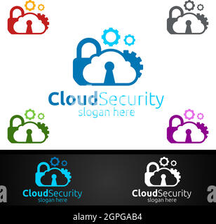 Digital Cloud Security Logo for Network, Internet , Hosting or Backup Server Stock Vector