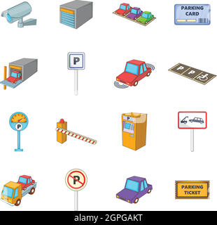 Parking items icons set, cartoon style Stock Vector