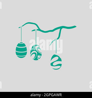 Easter Eggs Hanged On Tree Branch Icon Stock Vector