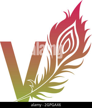 Letter V with feather logo icon design vector Stock Vector