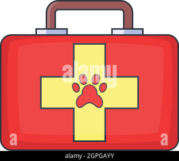 Red pet first aid kit icon, cartoon style Stock Vector