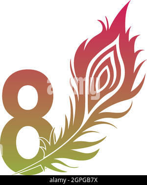 Number 8 with feather logo icon design vector Stock Vector