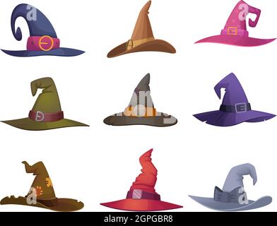 Halloween hat. Cap for witch scary symbols for halloween party celebration fashioned black female clothes vector illustrations Stock Vector