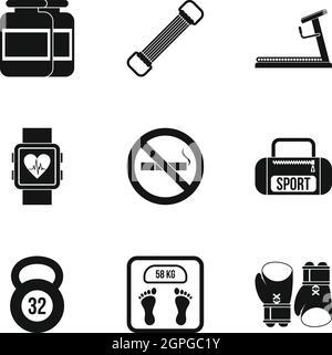 Gym icons set, simple style Stock Vector