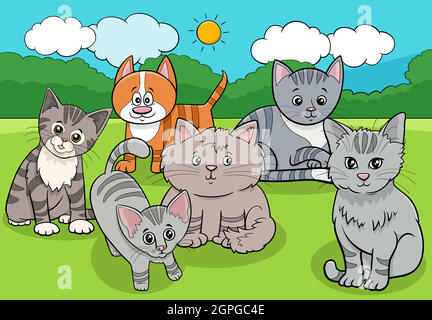 cats and kittens animals group cartoon illustration Stock Vector