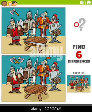 differences educational game with knight characters Stock Vector
