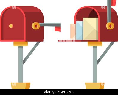 Open mailbox. Post letterbox with envelopes vector isolated containers Stock Vector