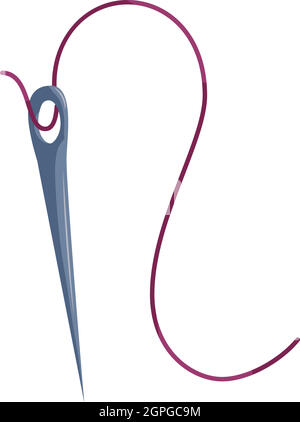 Steel needle with purple thread icon cartoon style Stock Vector