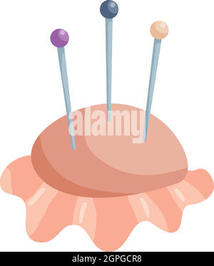 Pincushion with pins icon, cartoon style Stock Vector