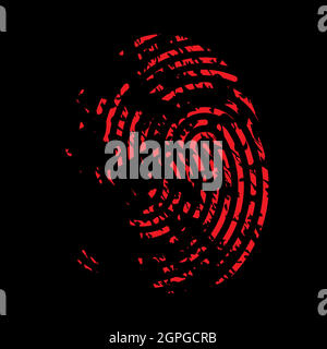 Bloody fingerprint icon. Murder biometrics mark illustration. Mystery criminal trace isolated on black background. Stock Vector