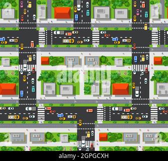 Road top view with highways many different vehicles. Stock Vector