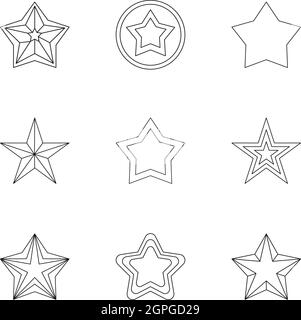 Star icons set, outline style Stock Vector