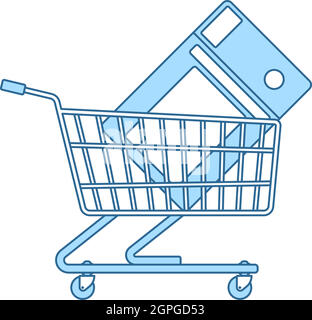 Shopping Cart With Microwave Oven Icon Stock Vector