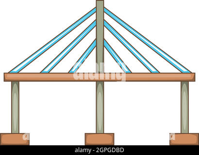Cable stayed bridge icon, cartoon style Stock Vector