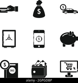 Money icons set, simple style Stock Vector