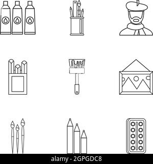 Paint drawing icons set, outline style Stock Vector