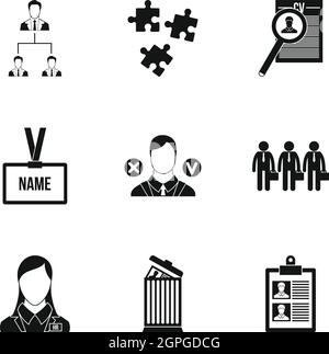 Staffing agency icons set, simple style Stock Vector