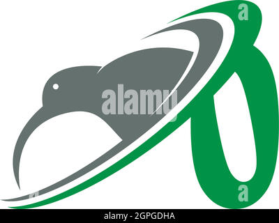 Number Zero with kiwi bird logo icon design vector Stock Vector