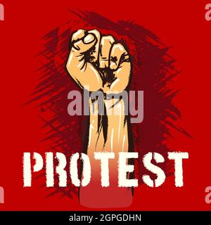 Raised fist, sign of protest and revolution. Vector illustration. Stock Vector