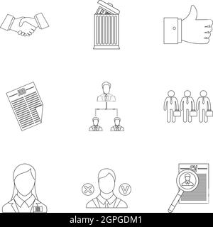 Staffing agency icons set, outline style Stock Vector