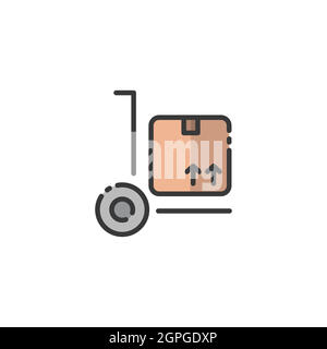 Delivery handcart. Shipping cart with box. Filled color icon. Commerce vector illustration Stock Vector