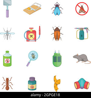 Exterminator icons set, cartoon style Stock Vector