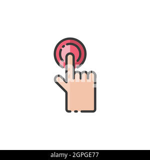 Hand selecting button thin line icon. Finger touch and press the item ...