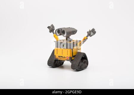 Moscow, Russia - September 29, 2021: WALL-E robot toy character from computer-animated science fiction film produced by Pixar Animation Studios. Stock Photo